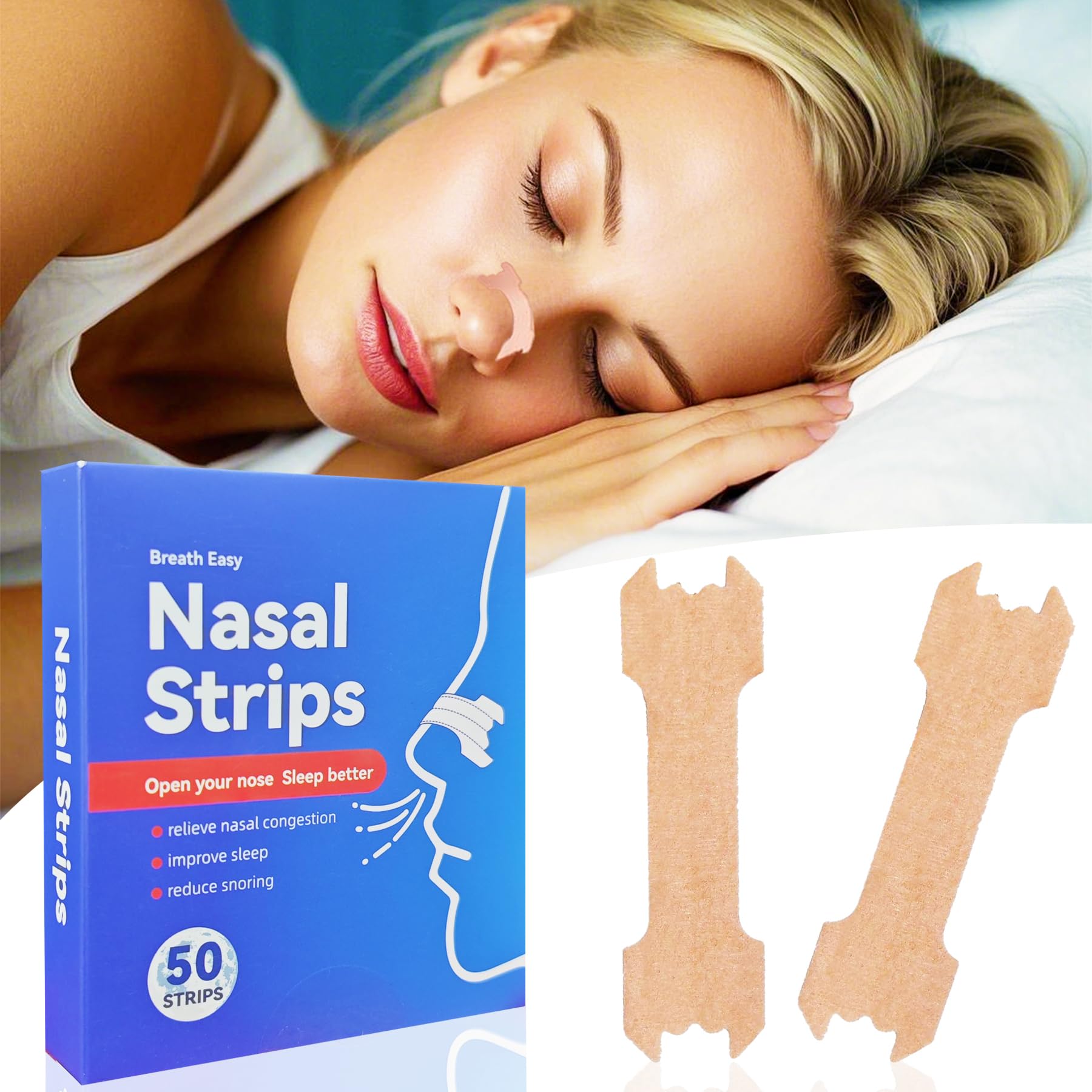 50Pcs Nasal Strips for Snoring Nose Strips for Breathing Snoring Aids for Men Women Helps Reduce Snoring Improves