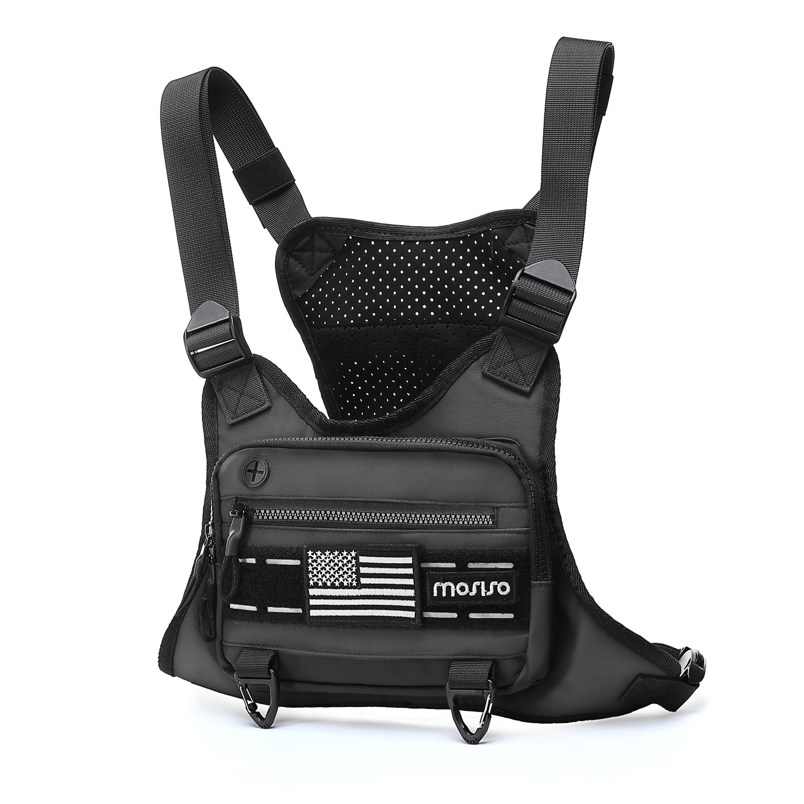 MOSISO Outdoor Sports Chest Bag for Men Women, Lightweight Tactical Running Chest Pack Vest with Built-In Phone Holder, EDC Pouch Bag Running Backpack for Workouts Hiking Cycling Travel, Black