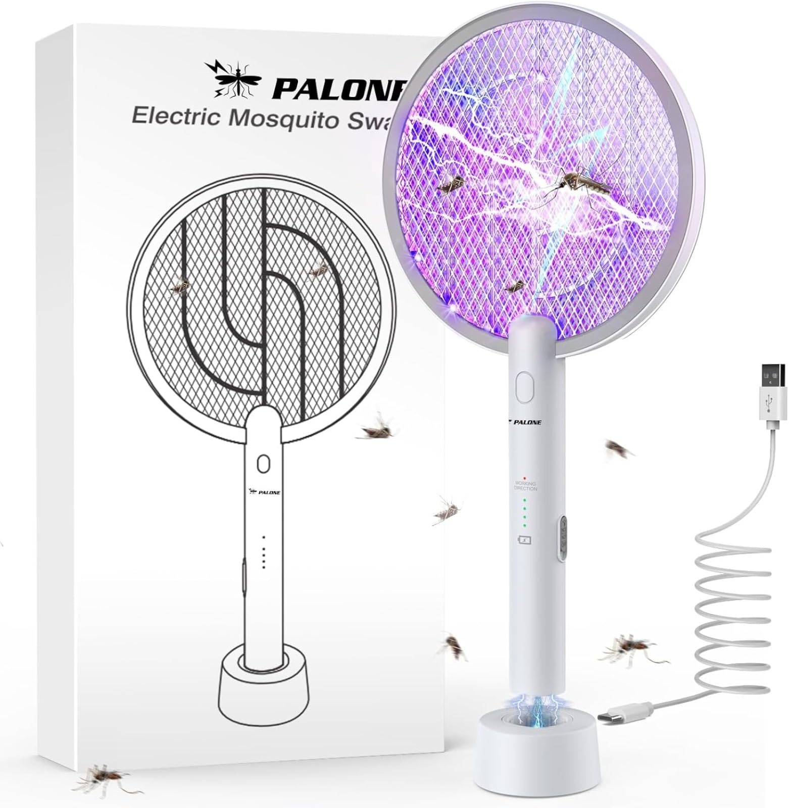 Zanzariera elettrica 2 in 1: zanzariera elettrica ricaricabile con luce UV con rete di sicurezza a 3 strati, per interni ed esterni, portatile, per casa e campeggio