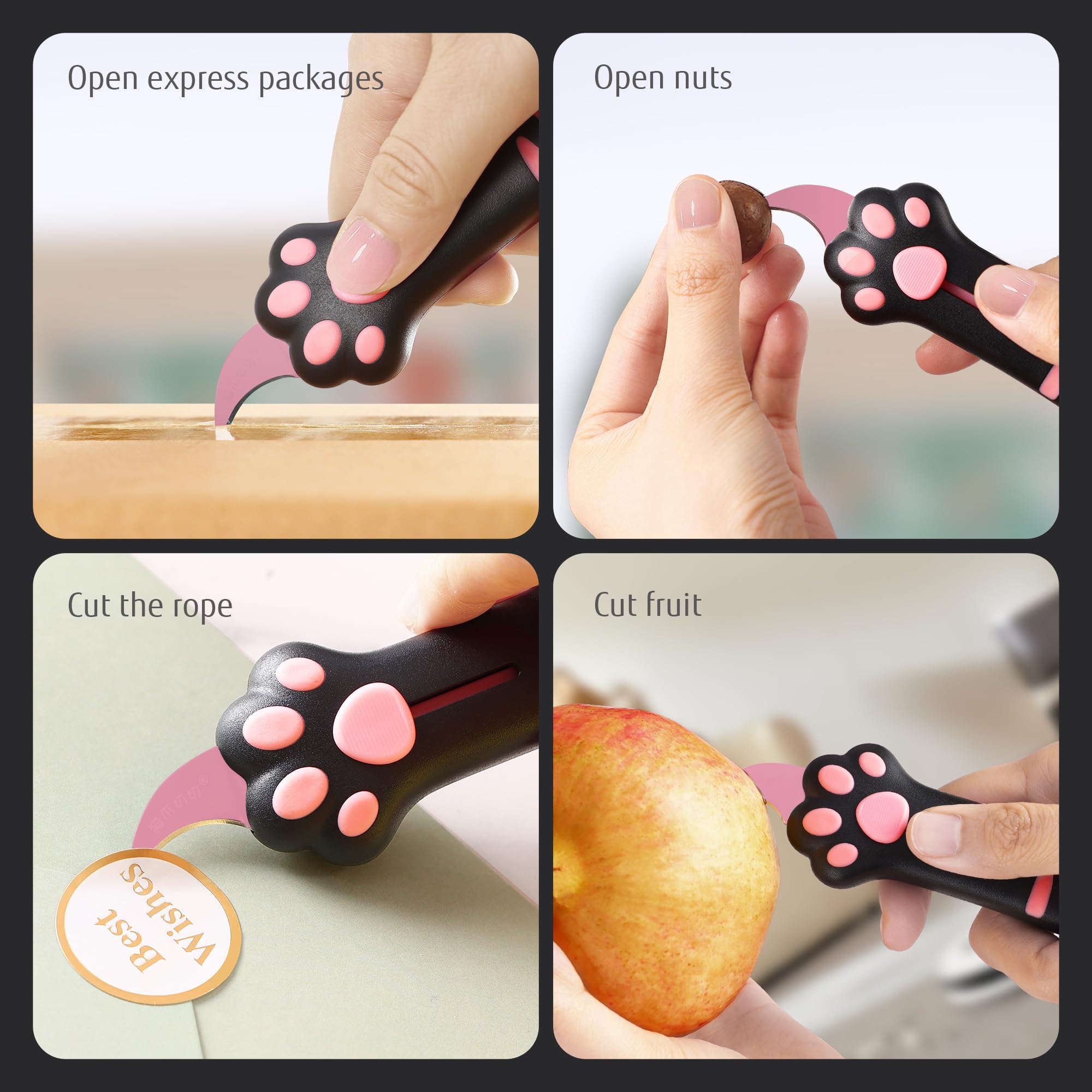 Cutter rétractable lame acier inoxydable revêtement antiadhésif poignée ergonomique patte de chat Rose Noir
