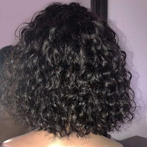 Miniatura 3 de Peluca de cabello humano brasileño ondulado con encaje frontal sin pegamento, raya lateral, pelucas cortas para mujeres negras, línea de cabello