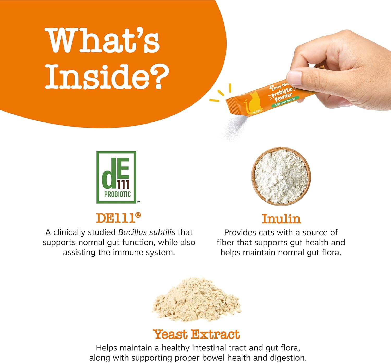 Zesty Paws Probiotics for Cats - Powder Meal Topper for Digestive, Immune System Support for Feline Biome - Premium DE111 Cat Probiotics for Digestive Health - Fiber & Yeast Extract - Pumpkin - 30 Ct - Image 3