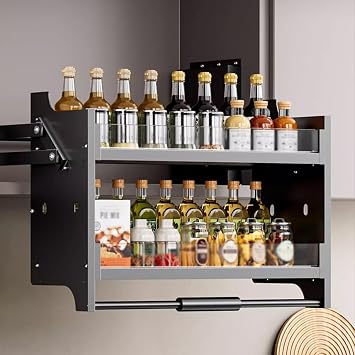 EMYJAY Cabinet Pull Down Shelving System,Kitchen Cabinet Storage Pull Down Shelf for Kitchen Cafe Storage Kitchen Cabinet Pull Down Shelf Upper400mm