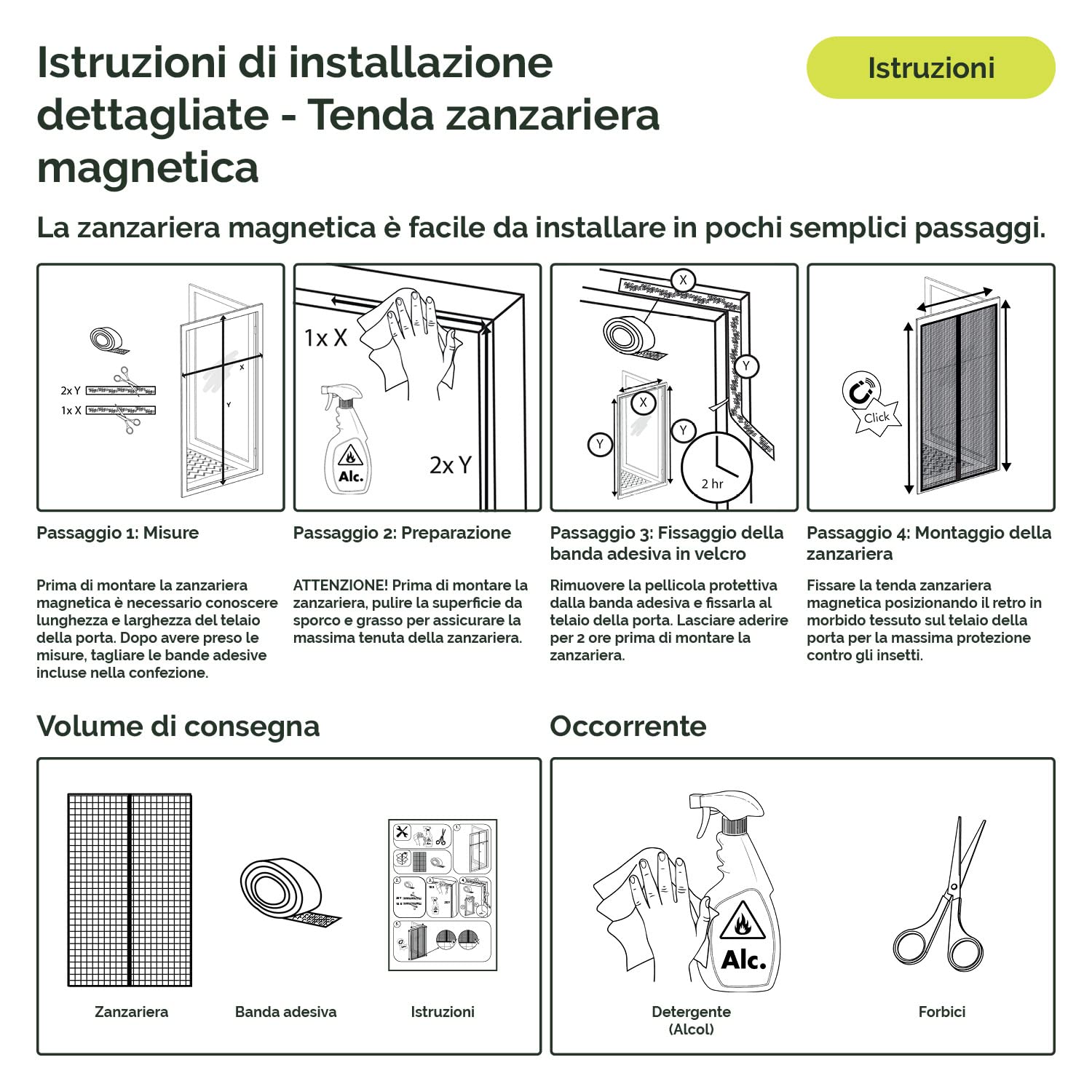 Nematek Zanzariera magnetica per le porte 120 x 240 cm protezione dagli insetti, con nastro magnetico, zanzariera con montaggio che non necessita di forare le pareti