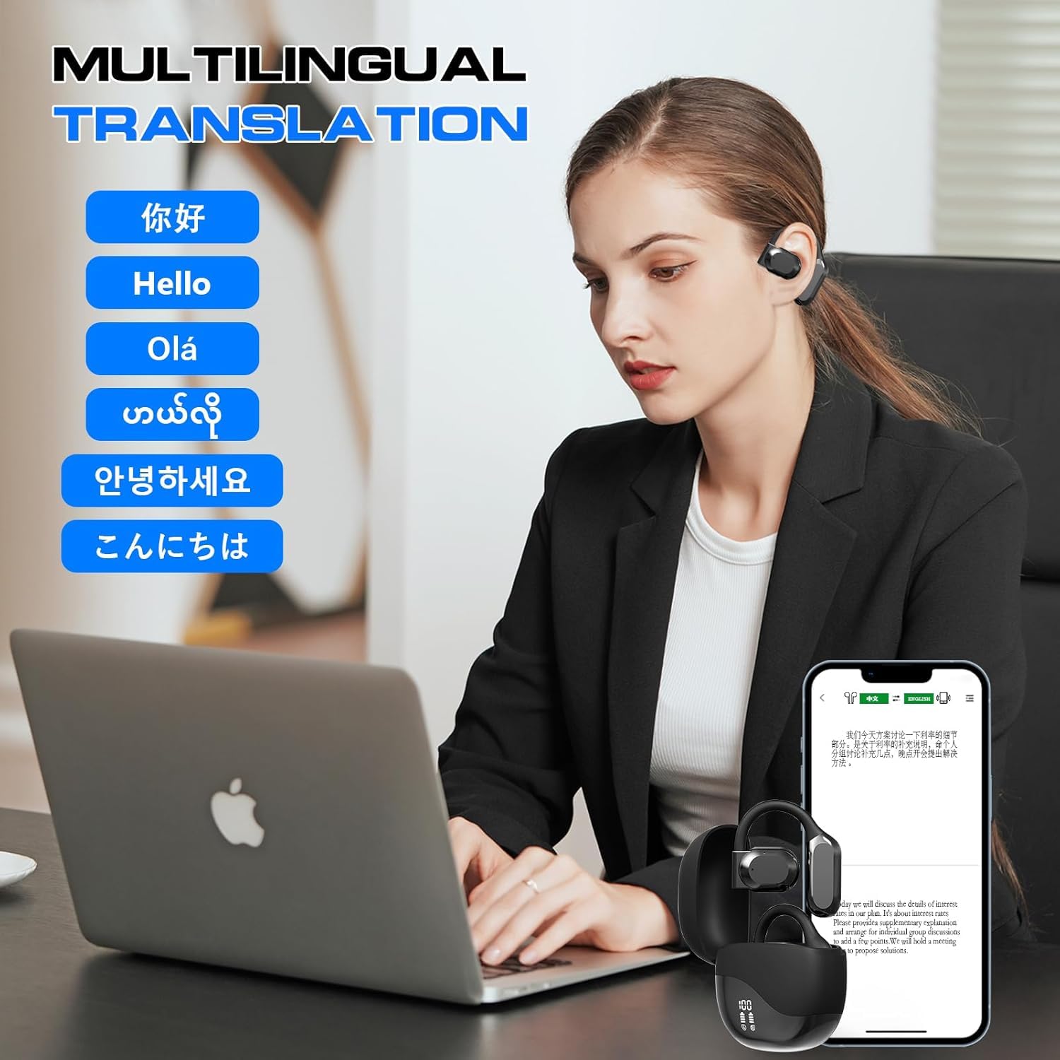 Ai traduisant les écouteurs，écouteurs De Traduction En Temps Réel 2025 ，De Traduction écouteurs De Traducteur Pour Android Ios, Pods De Traduction 144 Langues Pour Ios Et Android (Noir + Or)