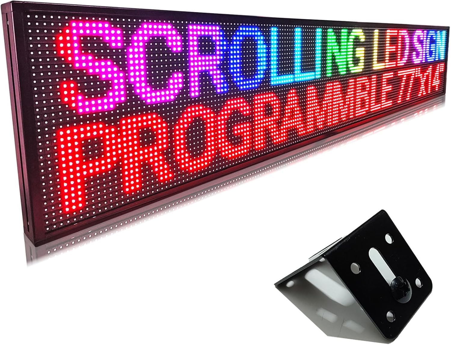 HS ProgrammableLed Sign , Outdoor Digital Scrolling Open Neon Signs, Electronic Message Display Screen Banner Board Large Waterproof for Business Store Advertising Window Public , Full Color High Brightness P10 77’’x14’’, WIFI control Custom Text