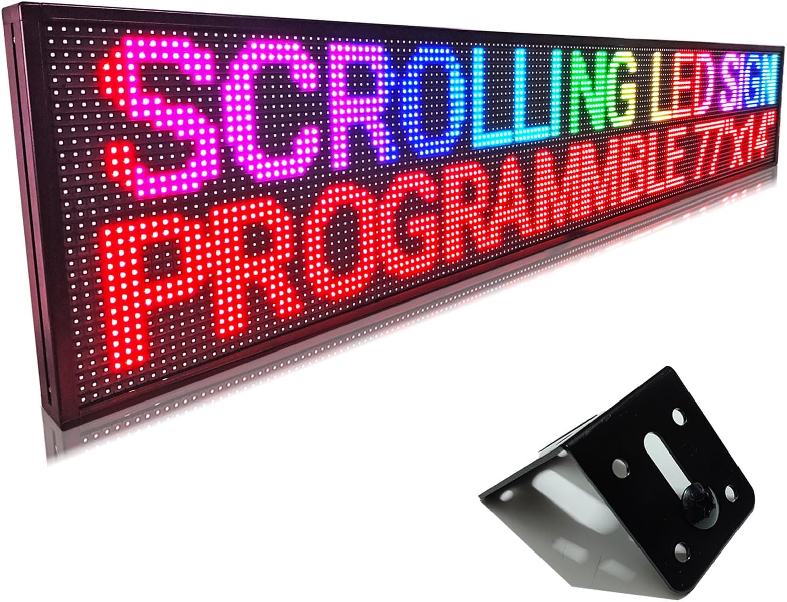 HS ProgrammableLed Sign , Outdoor Digital Scrolling Open Neon Signs, Electronic Message Display Screen Banner Board Large Waterproof for Business Store Advertising Window Public , Full Color High Brightness P10 77’’x14’’, WIFI control Custom Text