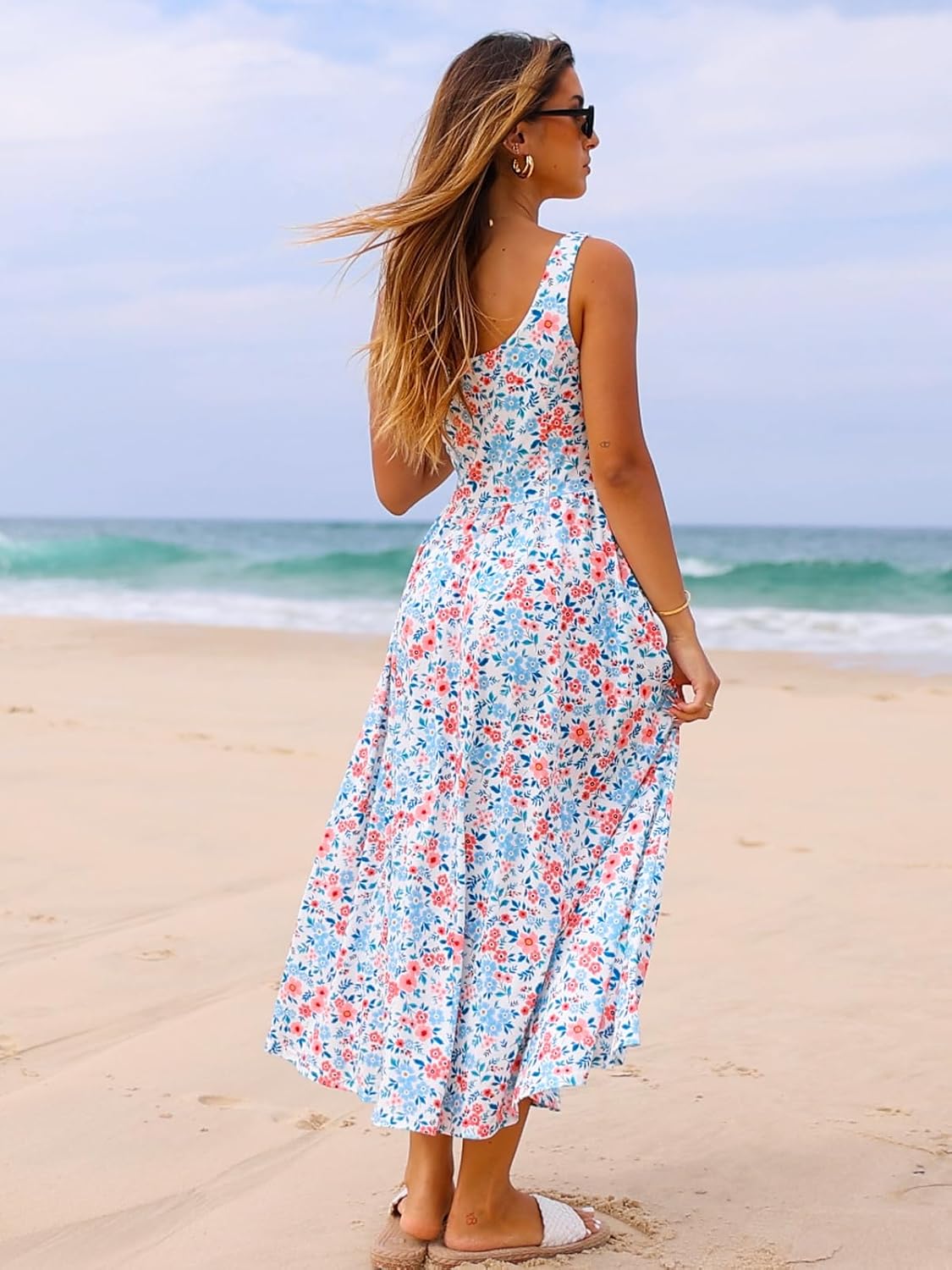 Sureple Midi Dresses for Women 2026 Spring Square Neck Tank Sleeveless A Line Casual Summer Sundresses with Pockets - Image 3