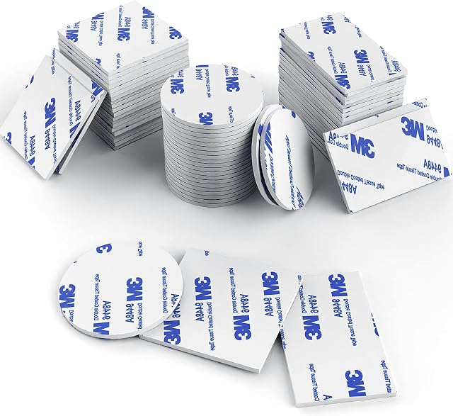 Double Sized Sticky Pads, 60pcs 3M Double Sided Foam Tape Self Adhesive, 2 Sized Mounting Tape White Squares, Rectangle and Round(White)