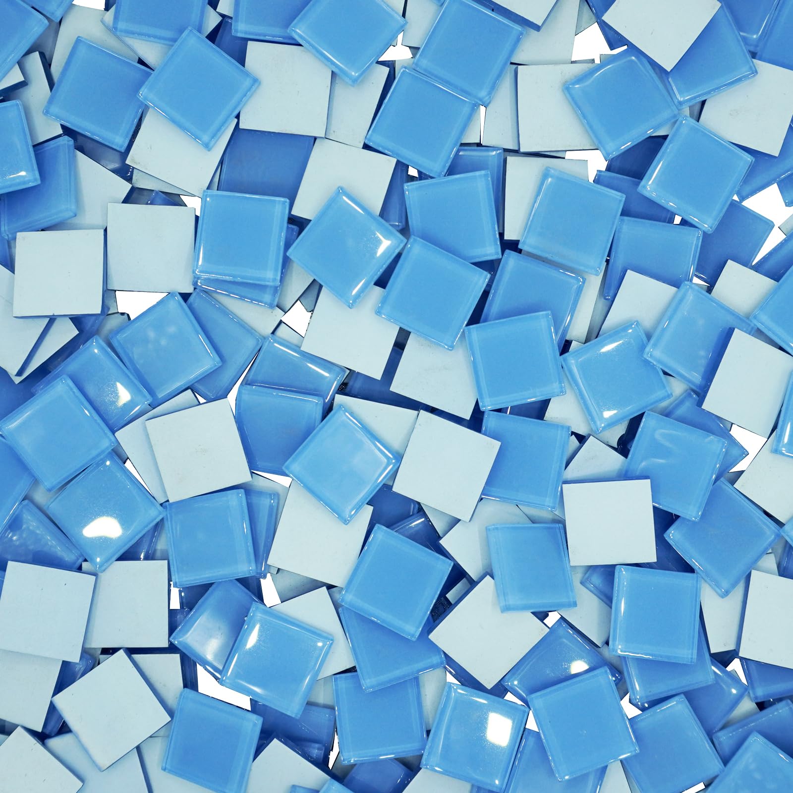 Photo 1 of 1LB Large Size Light Blue Mosaic Tiles for Crafts Bulk, 1Inch 12 Colors Options Big Square Shaped Glass Tiles Stained Pieces for Home Handmade Gifts Mosaic Project Supplies