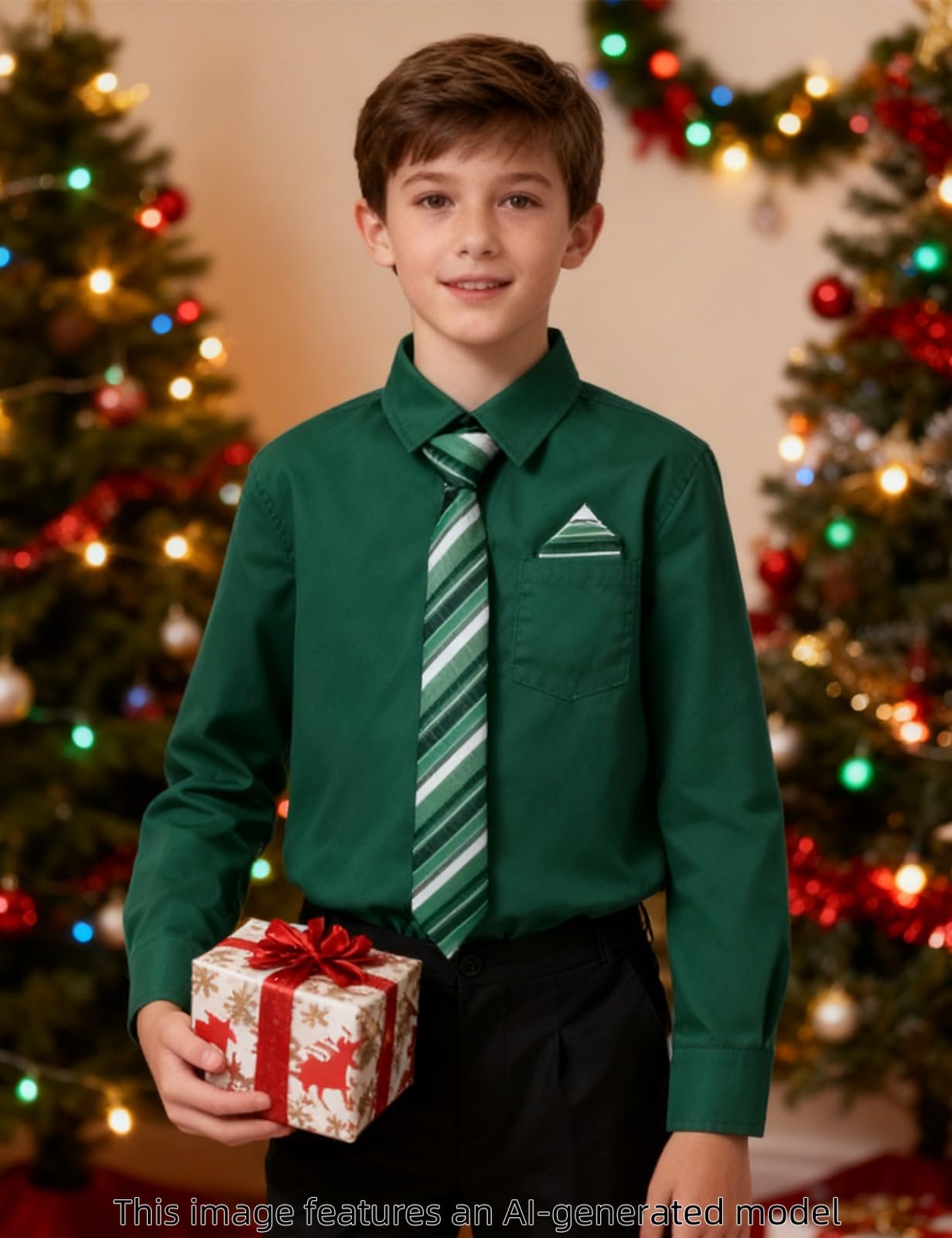A&J DESIGN Camisa de vestir para niños de manga larga formal uniforme escolar Oxford con botones y corbata y pañuelo | Para todas las estaciones, suave, duradero, versátil, fácil cuidado, corbata preatada, transpirable, ajuste regular