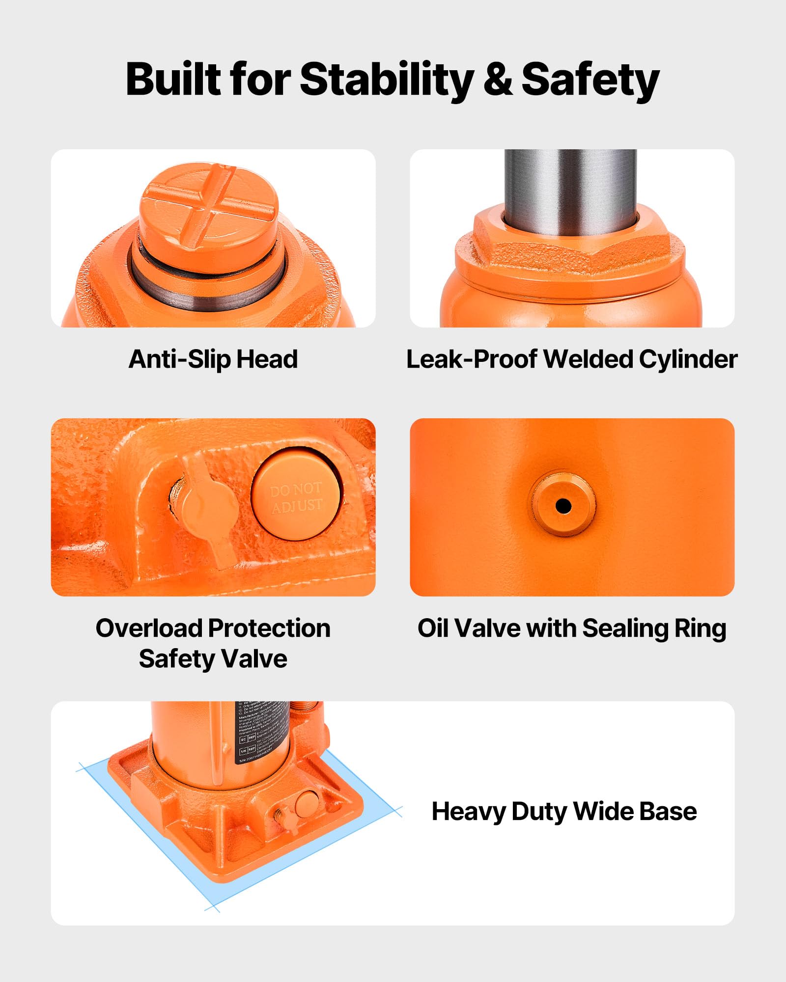 VEVOR Cric Bouteille Hydraulique avec Grande Capacité de 12 T, Cric de Levage pour Voiture Plage 20,5-40 cm, Construction Solide, pour Entretien Réparation Automobile SUV, Atelier Garage, Orange
