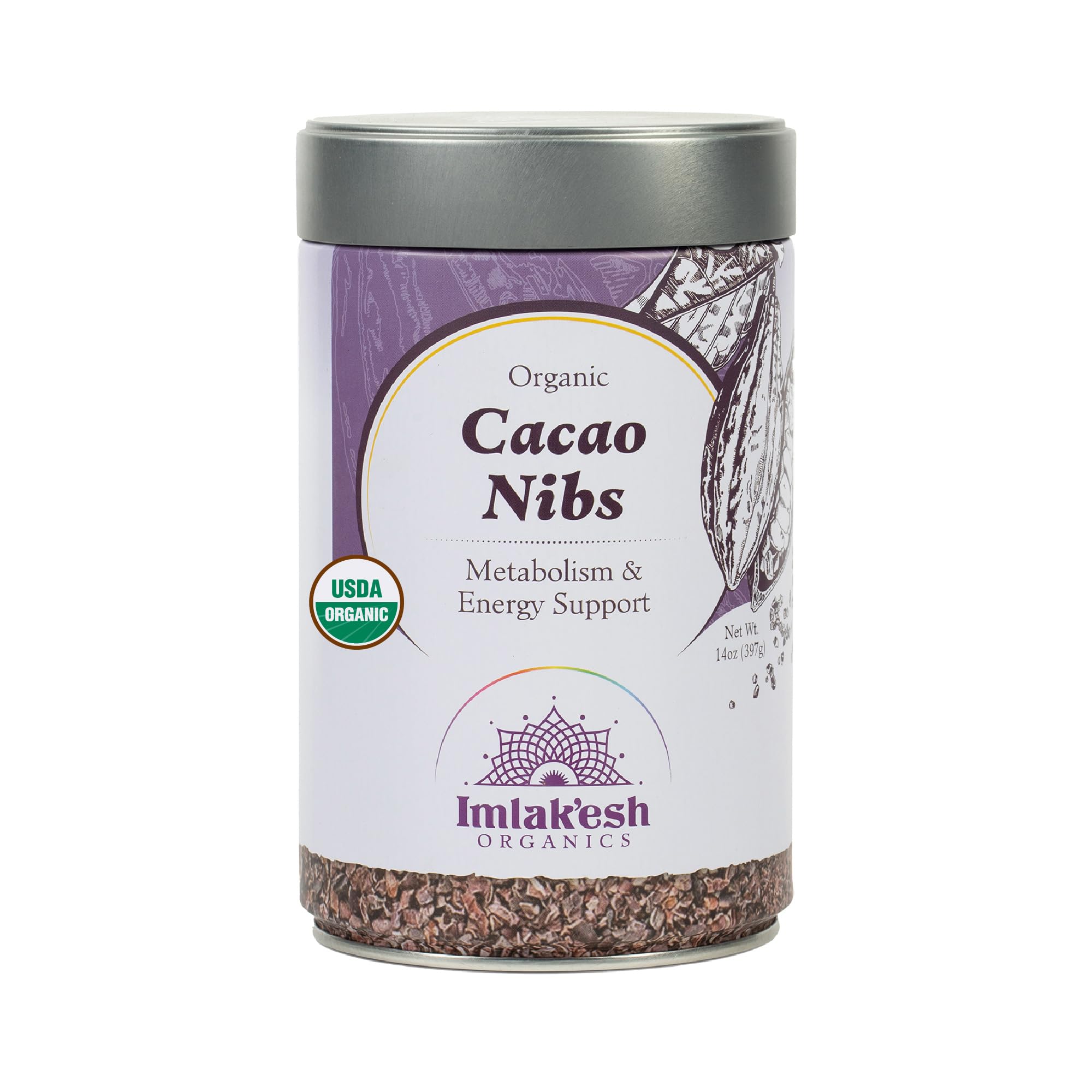 Imlakesh Organics Cacao Nibs (14oz Metal Jar)