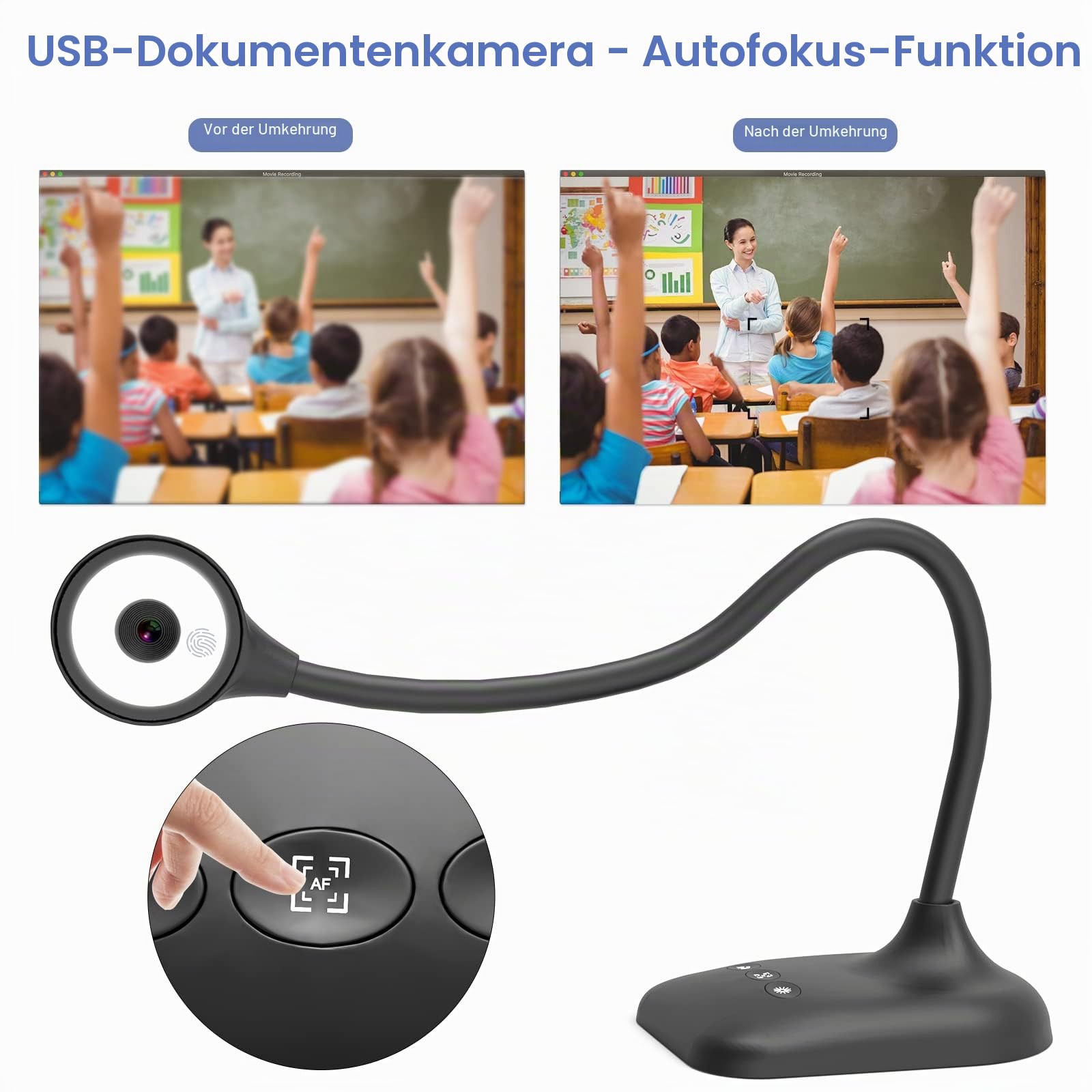 USB Dokumentenkamera & Visualizer Schule im A3-Format, 3-stufige LED-Leuchten, Bildumkehrung, Falten, Dual-Mikrofon mit Zoom, Skype, Teams, OBS. Für Windows, macOS, Linux und Chromebook
