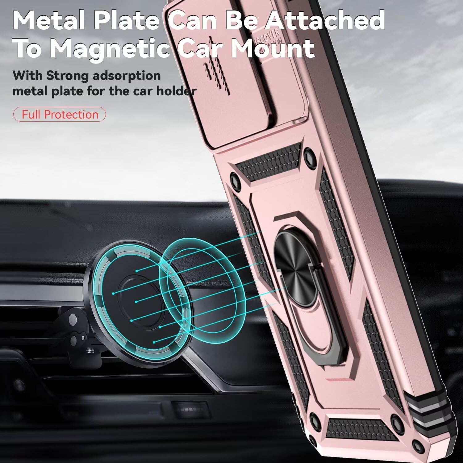 for Xiaomi 13T Case, Xiaomi 13T Pro/Redmi K60 Ultra Case with Tempered Glass Screen Protector and Slide Camera Cover, Magnetic Ring Car Mount Holder Protective Cover for Xiaomi 13T Rose Gold - Image 6