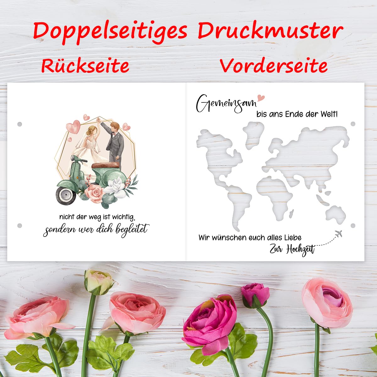 Personalisiertes Geldgeschenk Zur Hochzeit – Weltkarte Im Holzrahmen A5 (15x21 Cm)