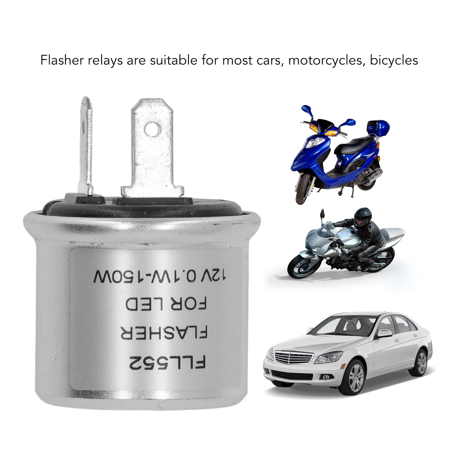 LED Flasher Relay Aluminiowa Obudowa 2-pinowy Niski Pobór Mocy Włącz Sygnał świetlny Flasher 2-pinowy Przekaźnik Migaczy 12V