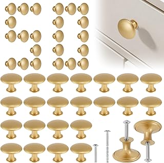 50 Pack Gold Round Cabinet Knobs 1-1/6 Inch (30mm) Drawer Knob Bulk Set/Hollow Inside/Lightweight