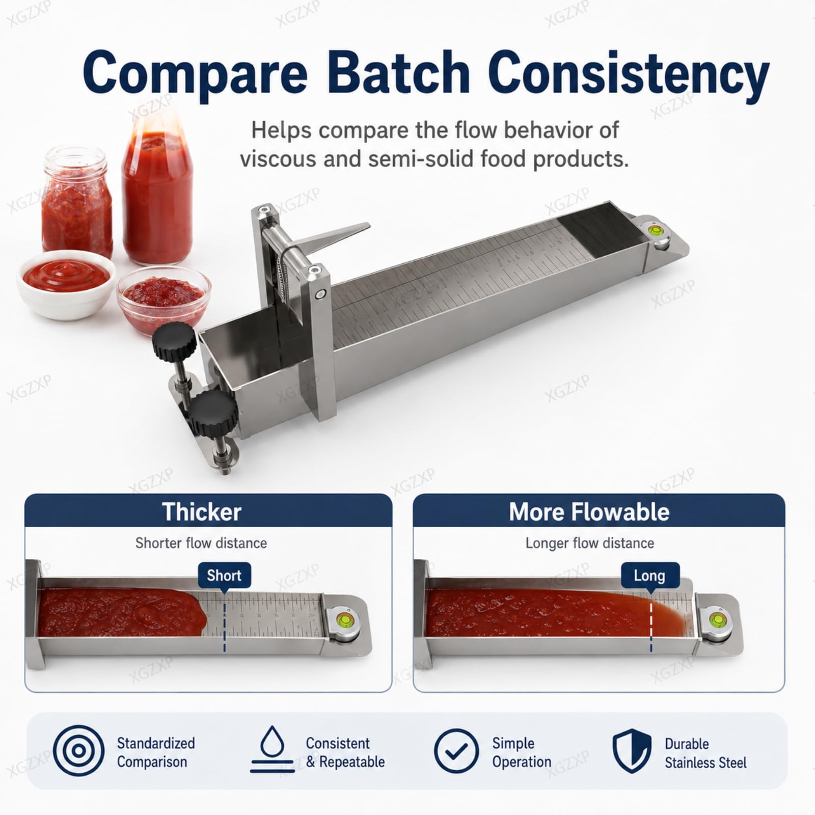 Medidor Automático De Viscosidad De Alimentos, Consistómetro, Capacidad De Muestra De 75 Ml, Longitud De 240 Mm, Medición De Flujo En 30 Segundos, para Mermeladas, Kétchup, Salsas Y Aderezos.