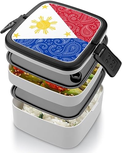 Miniatura 4 de Lonchera Bento de doble capa con bandera de Filipinas para adultos, contenedor de almuerzo para trabajo y campamento