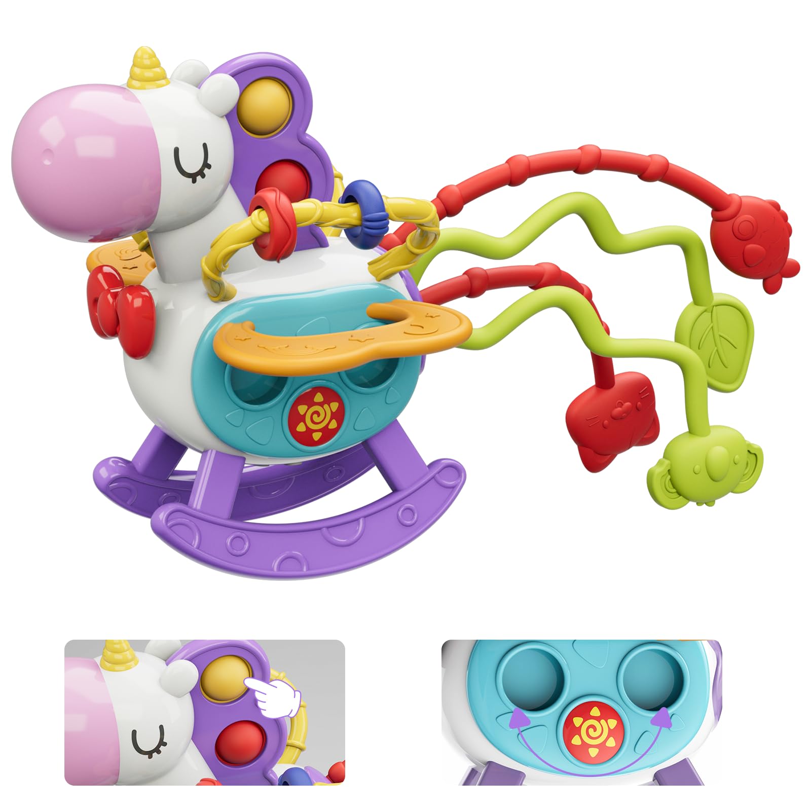 Montessori Sensory Toys for 1-3 Year Olds, Travel Activities Busy Cube, Pull String Activity for Toddlers, Educational Infant Gifts 12-18 Months