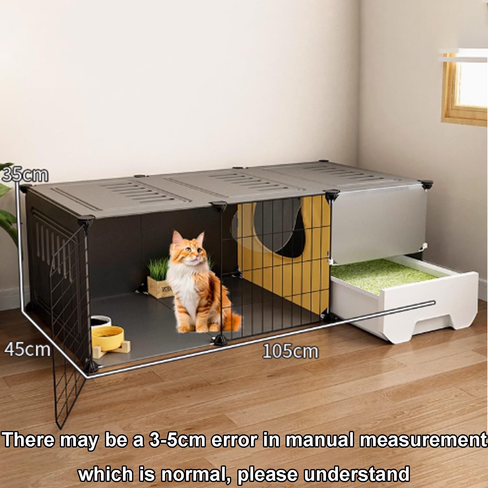 Recinzione per gatti con lettiera estraibile, box da interno per gatti, furetti, cincillà e conigli