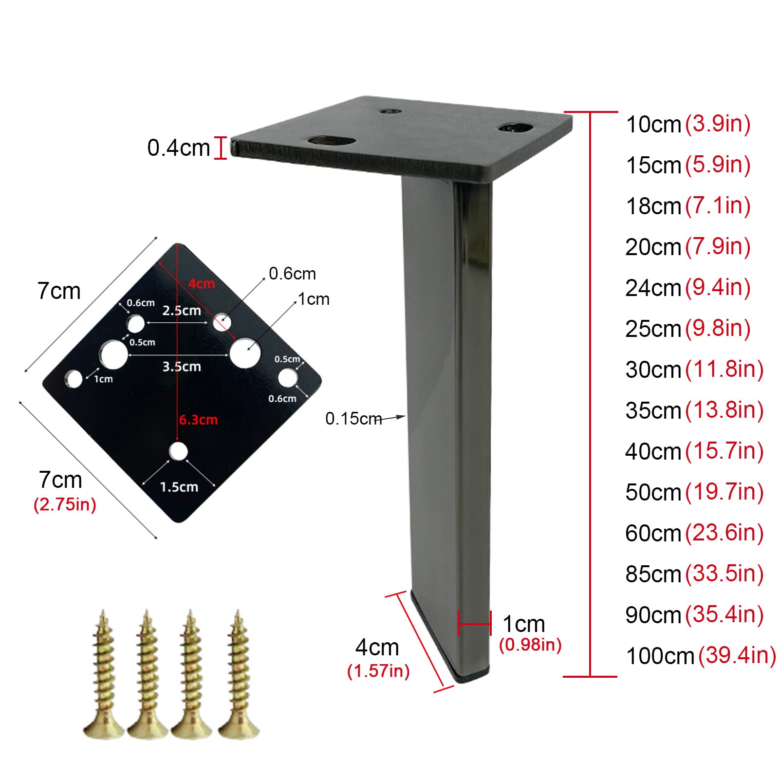 4 Gambe per mobili in Acciaio Inossidabile da 50 cm (19,7 Pollici) Gambe da Tavolo in Metallo Dorato per Divano, Supporto TV, Alzata per mobili con Piedini protettivi, Gambe di Ricambio per