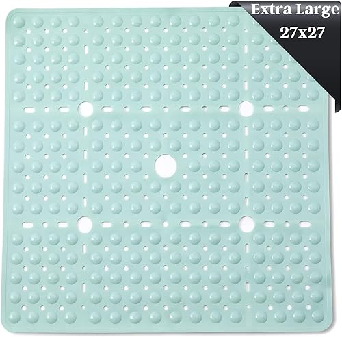 ENKOSI Tapete de ducha cuadrado grande de 27 x 27 pulgadas, tapete de ducha antideslizante para ancianos y jóvenes, tapete de ducha duradero con