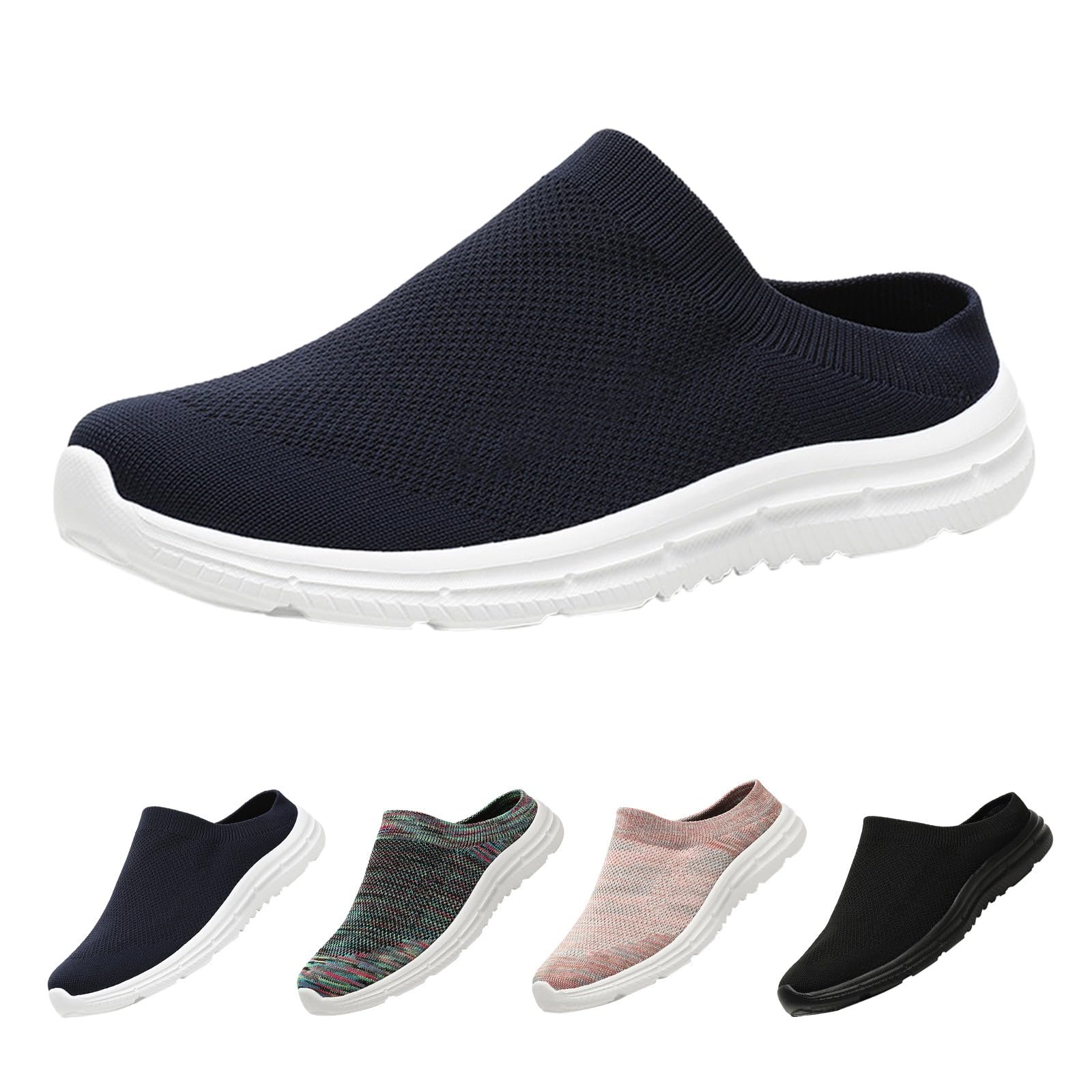 Męskie buty sportowe w stylu boho, wielokolorowe, wsuwane, oddychające, dzianinowe, bez pleców, lekkie chodaki do chodzenia po ogrodzie i na wakacje, NIEBIESKI, 40 EU
