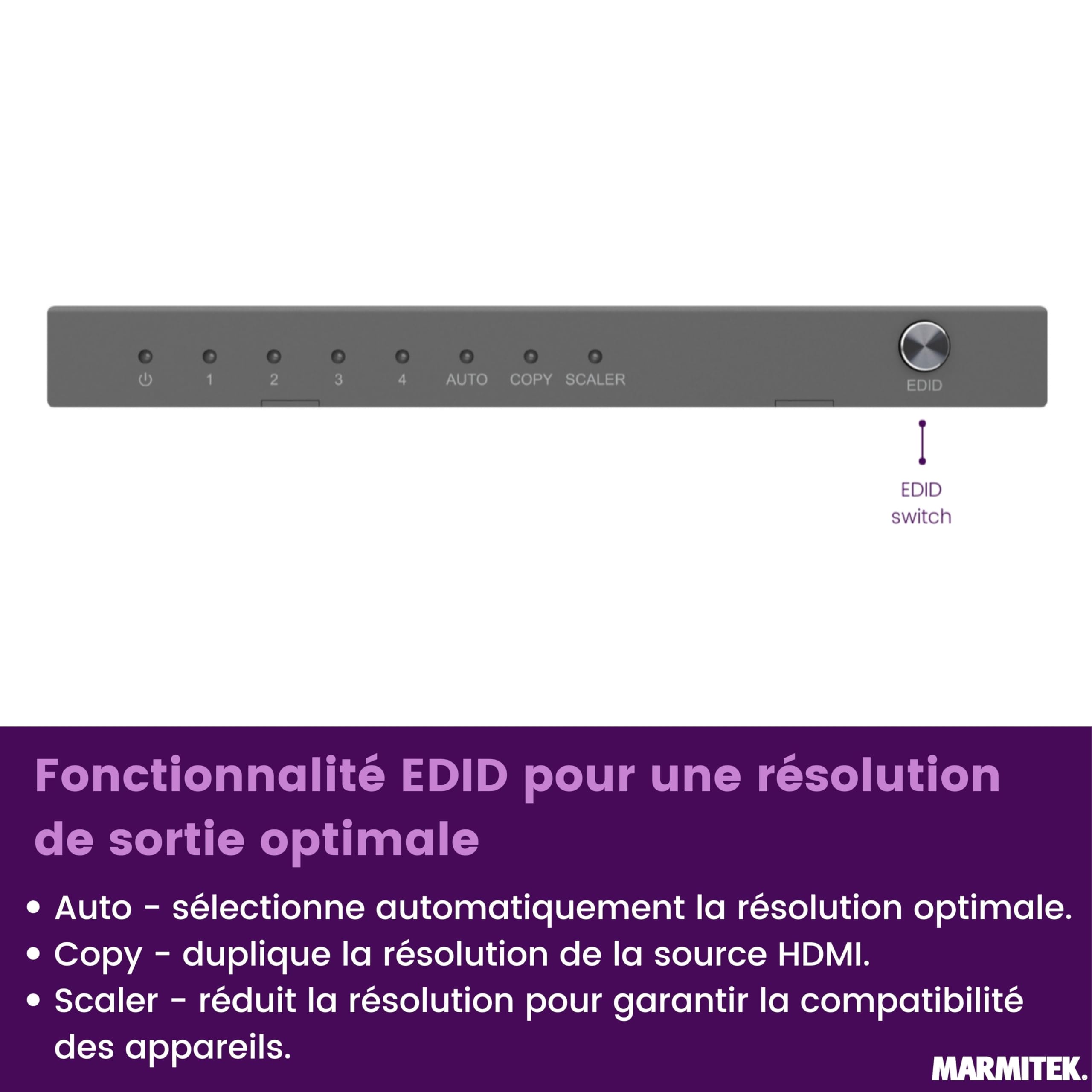 Marmitek Split 614 Pro - Splitter HDMI 4K60 1 entrée 4 Sorties UHD HDR | Duplicateur HDMI 2.0 Ultra HD pour 4 écrans, HDR10, HDCP 2.2, EDID, downscaler, 18 Gbit/s et boîtier métallique