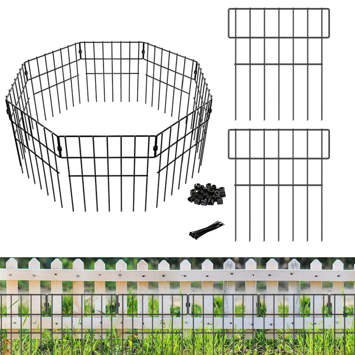 Juego de 10 vallas de jardín - Barrera para animales - Paneles de valla de metal antióxido - Valla para terraza - Vallas decorativas y bordes para perros, macizos de flores, patio