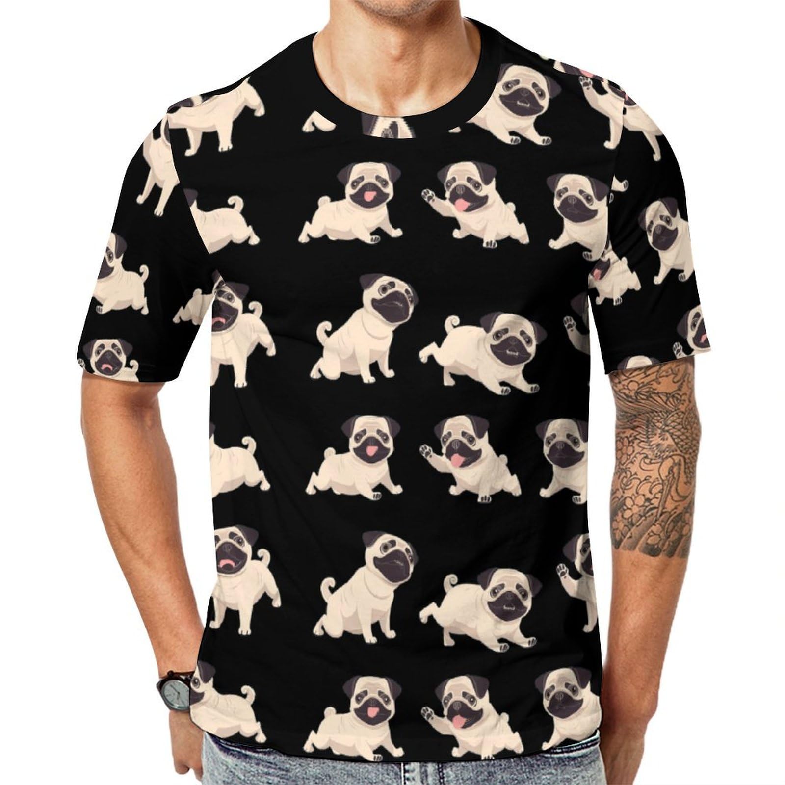 Pug Dogs Unisex Adult T-Shirts Summer Short Sleeve Tee Casual Tops Funny Graphic M