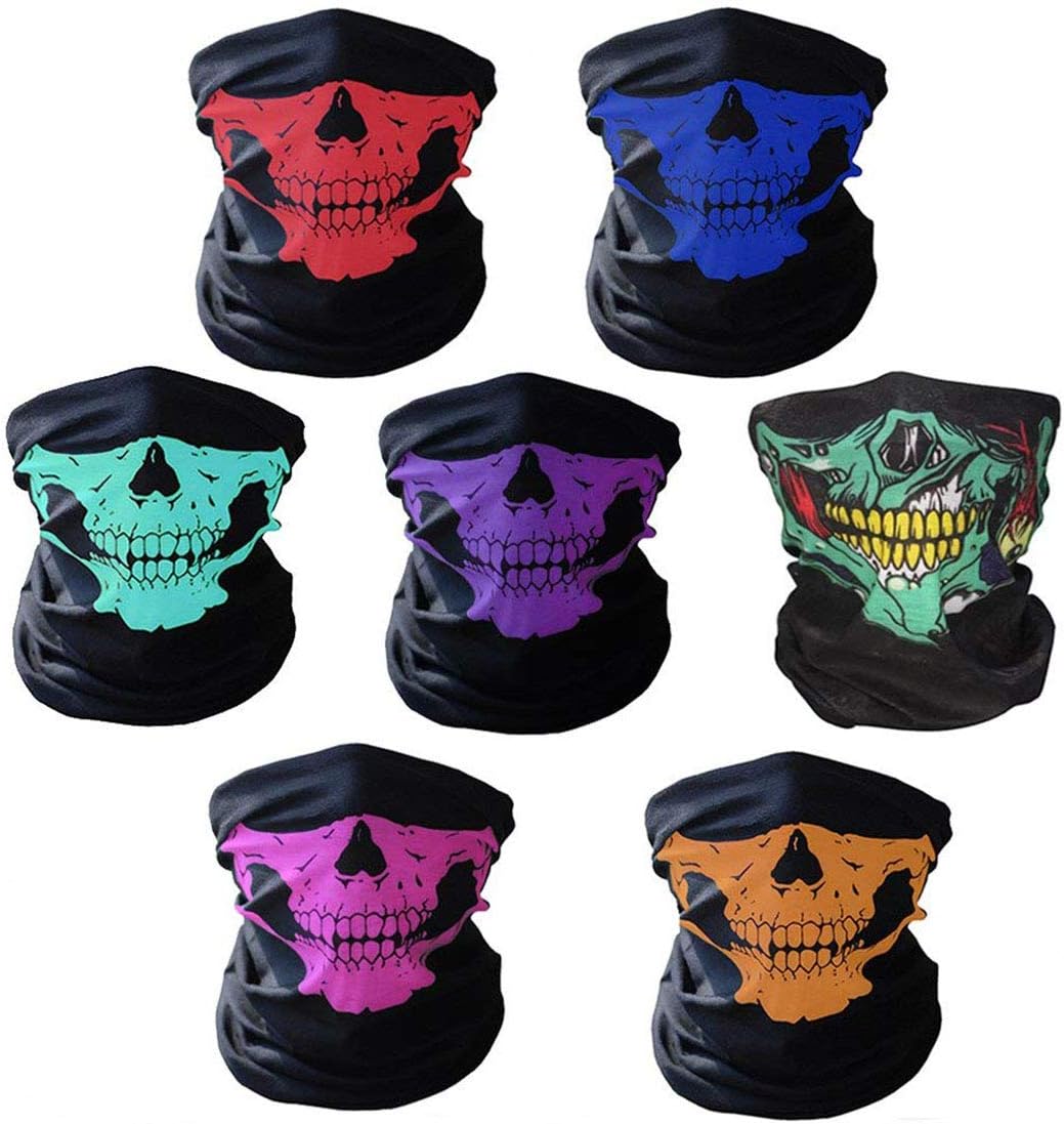 AOFOX 7 Pieces Seamless Skull Face Tube Mask Motorcycle Face Skull Mask for Halloween Bike Motor Cycling