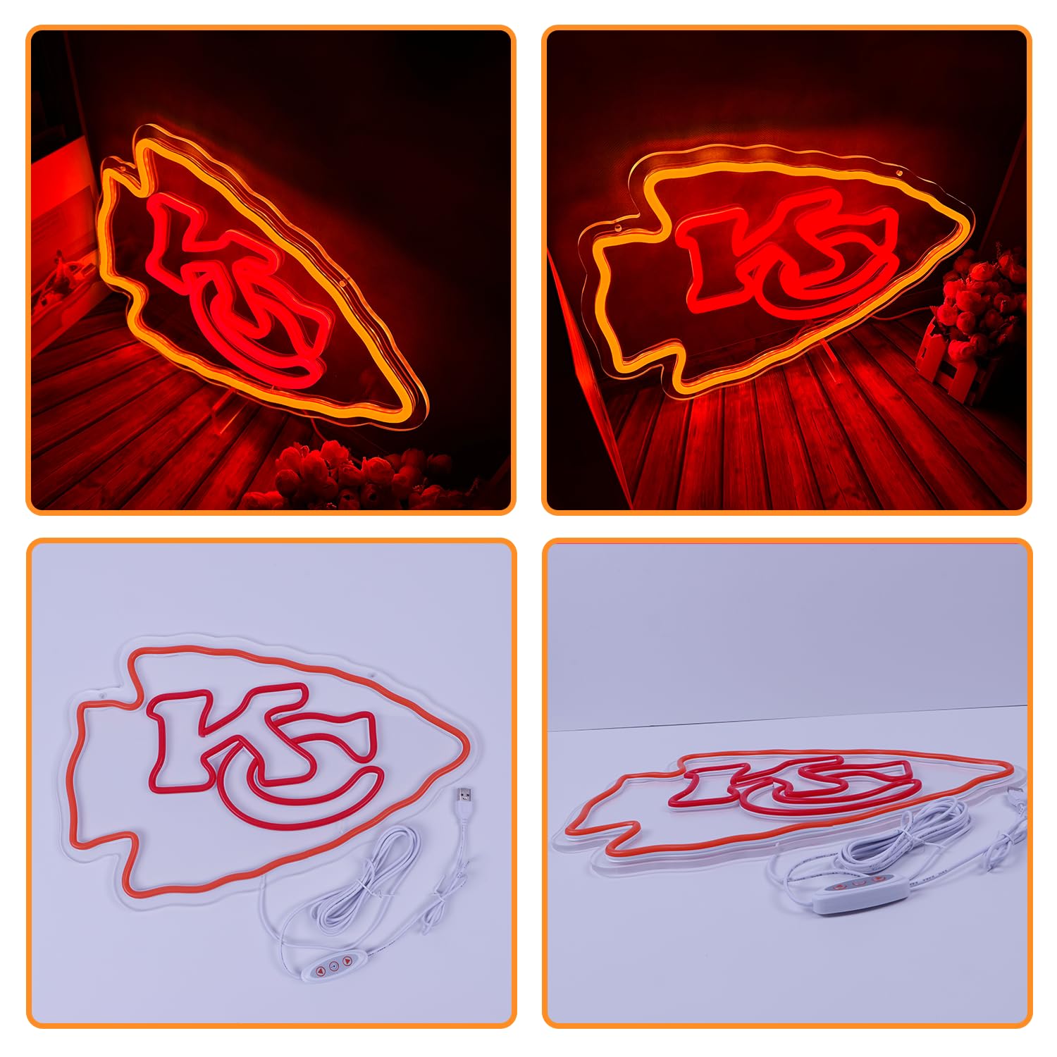 Neonschild mit Fußball-Rugby-Sport-Team, geeignet für Chiefs, KC-Logo, Neonschild für Wanddekoration, USB-betrieben, dimmbar, LED-Schilder für Schlafzimmer, Herren, Höhle, Zuhause, Bar, Dekoration