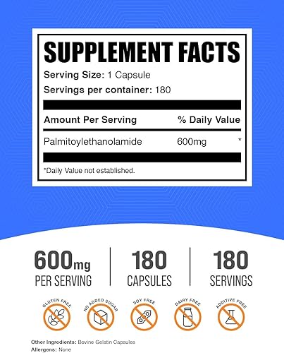 Miniatura 2 de BulkSupplements. Com Palmitoiletanolamida Cápsulas - Suplemento de guisante, palmitoiletanolamida 600 mg para apoyo inmune - Sin gluten, 1 cápsula