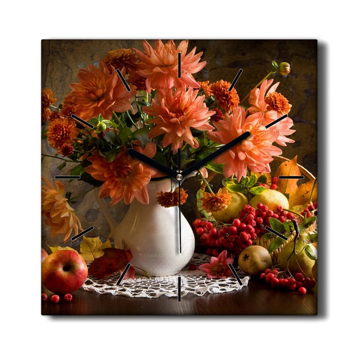 Toile Décoration Murale Horloge Peinture Fruits Fleurs Coloray 30x30