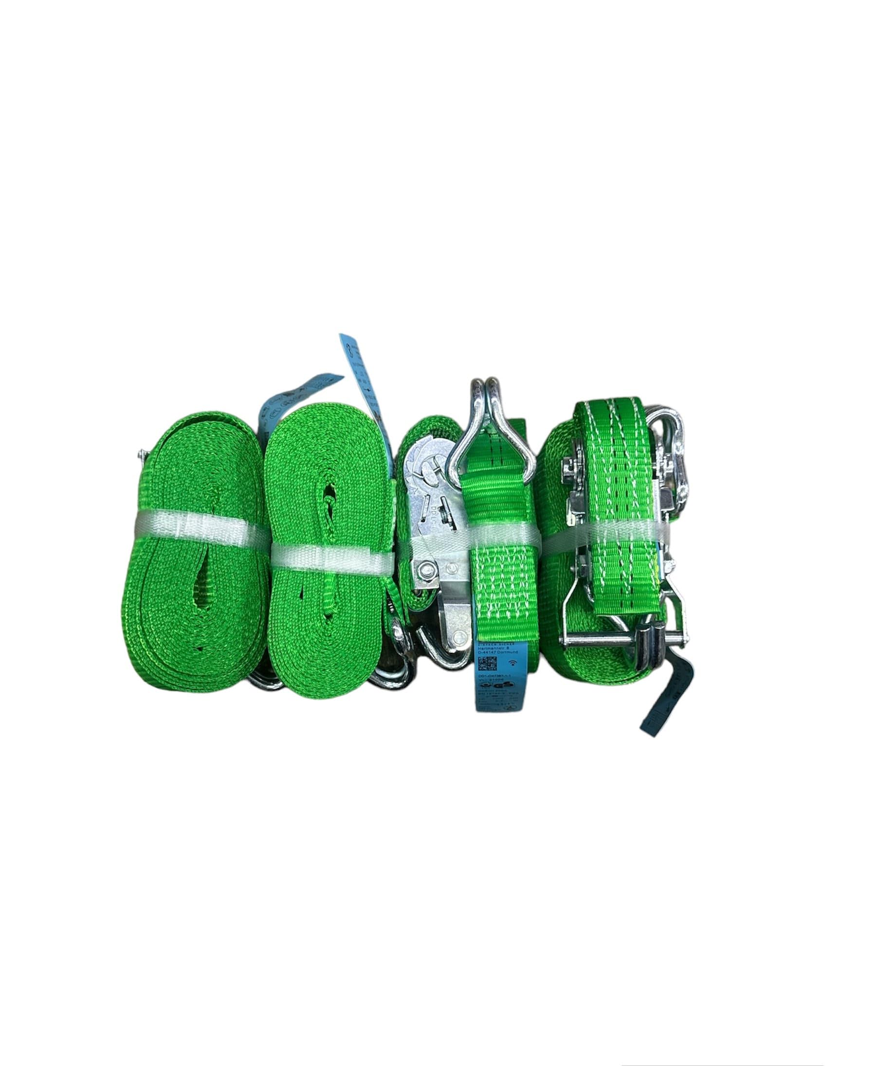 4X2000KG 6 Metri Set di Cinghie a Cricchetto con Gancio, Verde, per Applicazioni di Sollevamento e Fissaggio Larghezza 35mm
