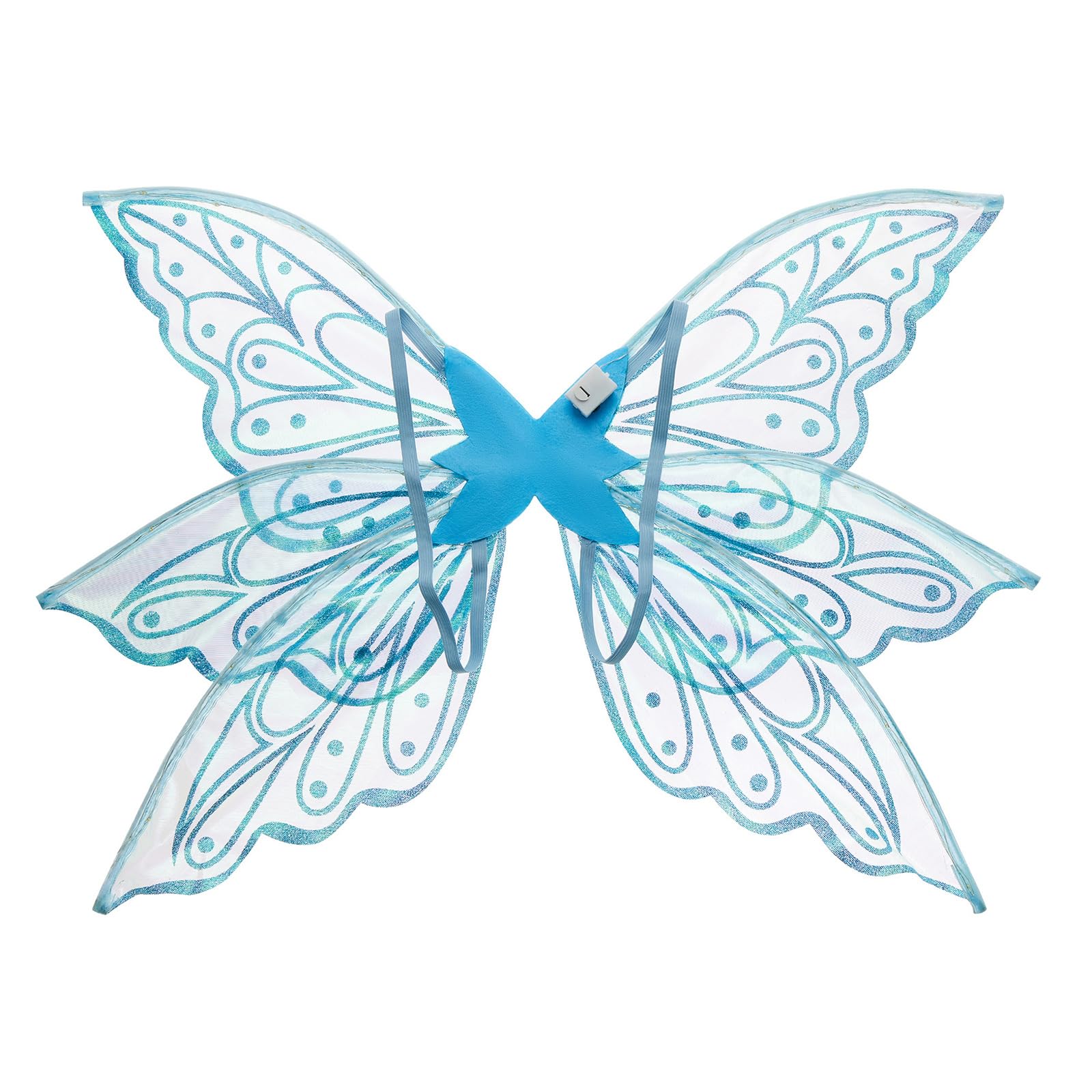 ESSECMBS 2PCS Light Up Butterfly Wings & Magic Wand Set for Women LED Lighted Fairy Wings Stick for Halloween Cosplay (Blue, 58cm*48cm) - Image 4