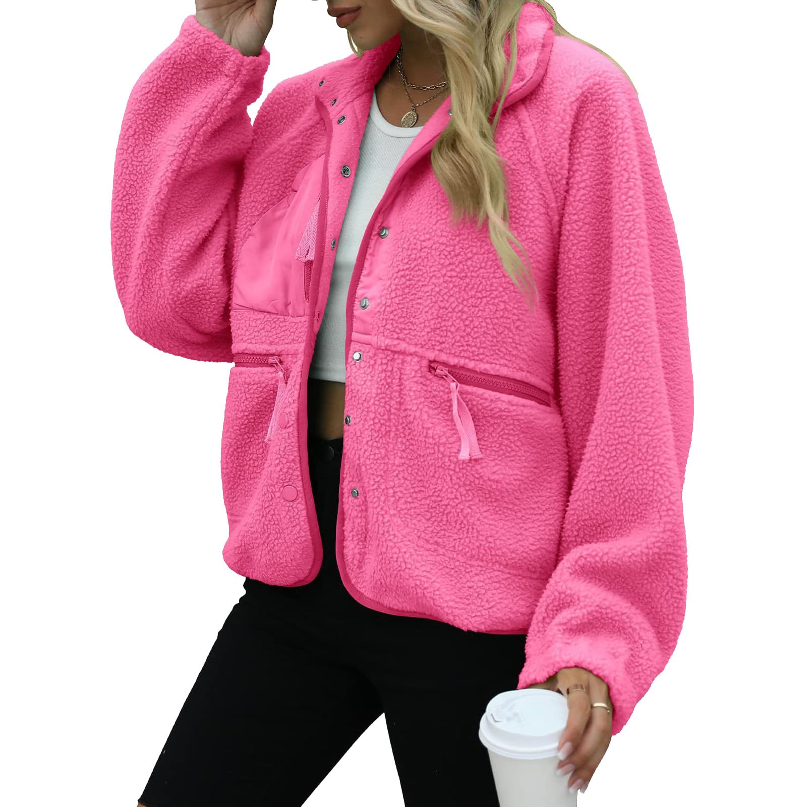 Teddyfleece Jacke Damen Winter Plüschjacke Oversize Fleecejacke Leicht
