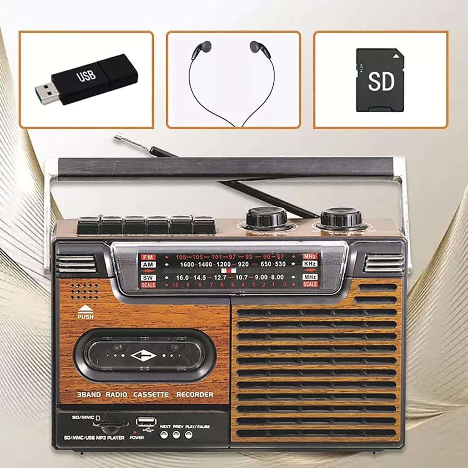 Radio FM retro, reproductor de casete y grabadora, radio FM/AM/SW1-2 de 4 bandas, compatible con tarjeta TF/reproducción USB, regalos para personas mayores (estilo A)
