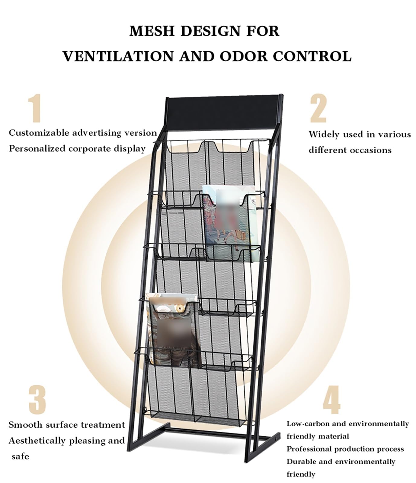Elegante estante de metal para revistas, organizador de folletos para revistas y folletos, compacto, 34 x 27 x 95 cm, perfecto para decoración del hogar y la oficina