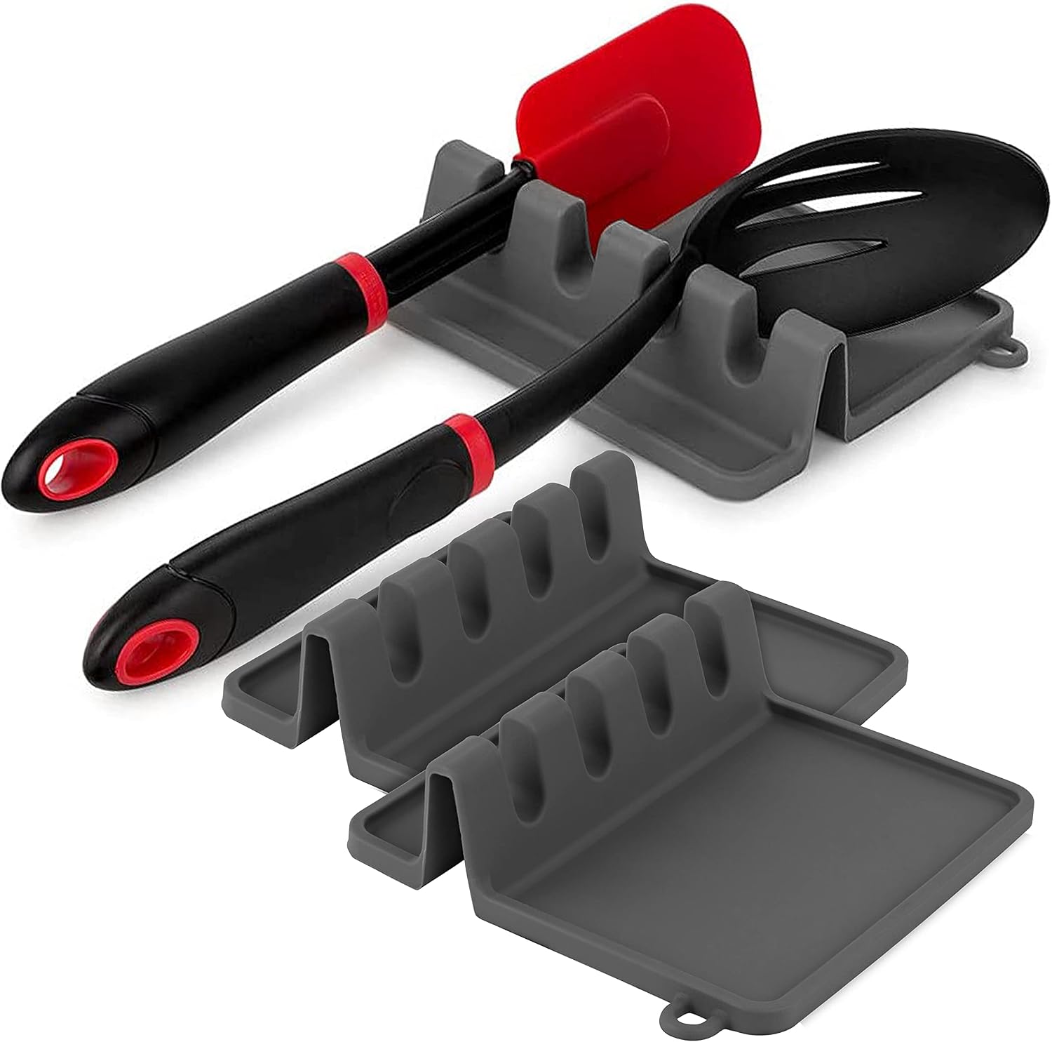 3 Pack Spoon Rest For Kitchen Counter With Drip Pad – Premium Spoon Holder for Stove Top, Heat Resistant, Non Slip, BPA Free, Silicone Spoon Rest, 4-Compartment Utensil Rest for Countertop