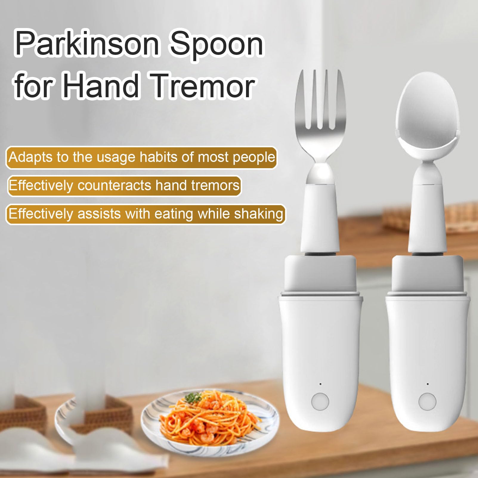 Cucchiaio Parkinson per Tremore Alle Mani, Posate per Artrite, Cucchiaio e Forchetta Fissi con Autostabilizzazione Intelligente