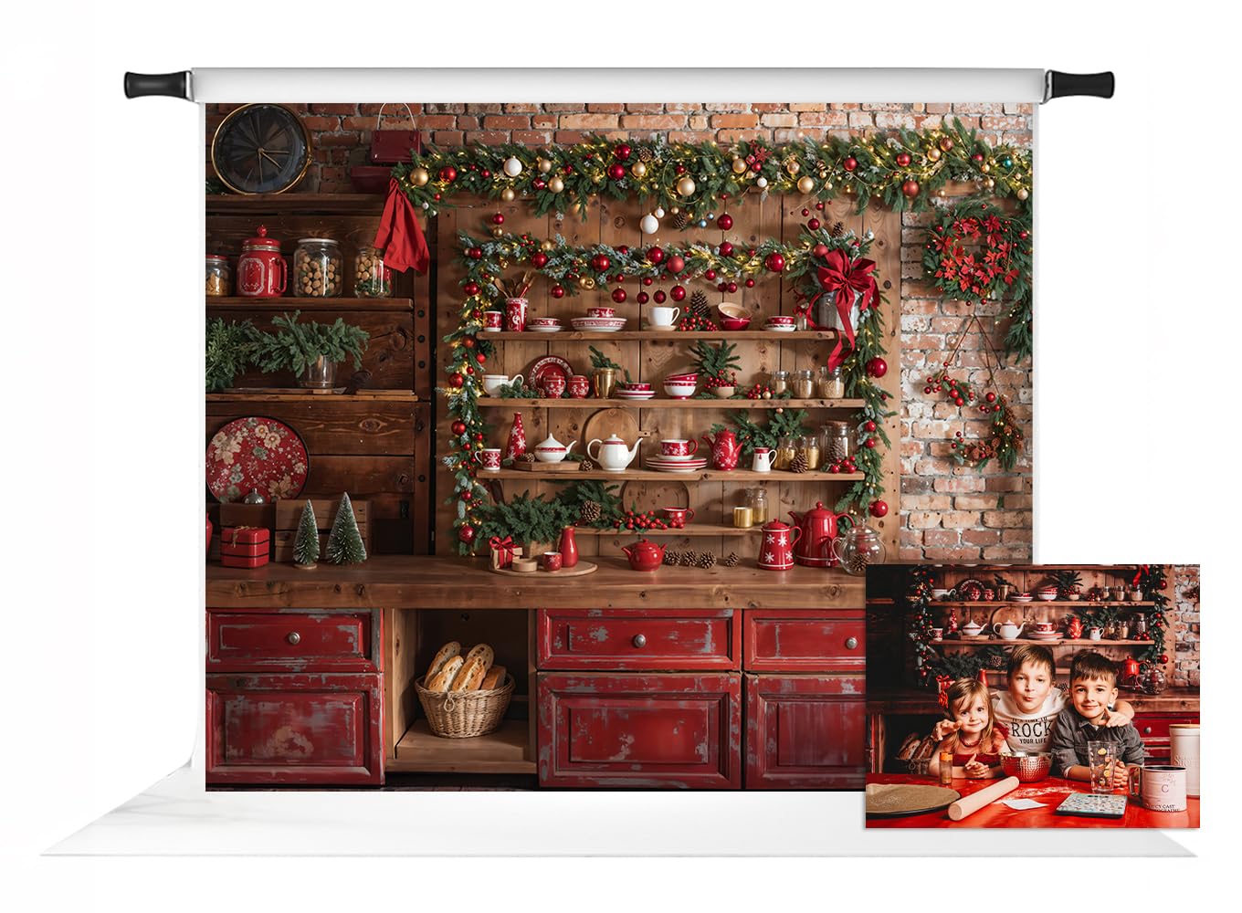 Fondali da cucina natalizi per fotografia, sfondo natalizio rosso da parete per studio fotografico, 3 x 2,4 m
