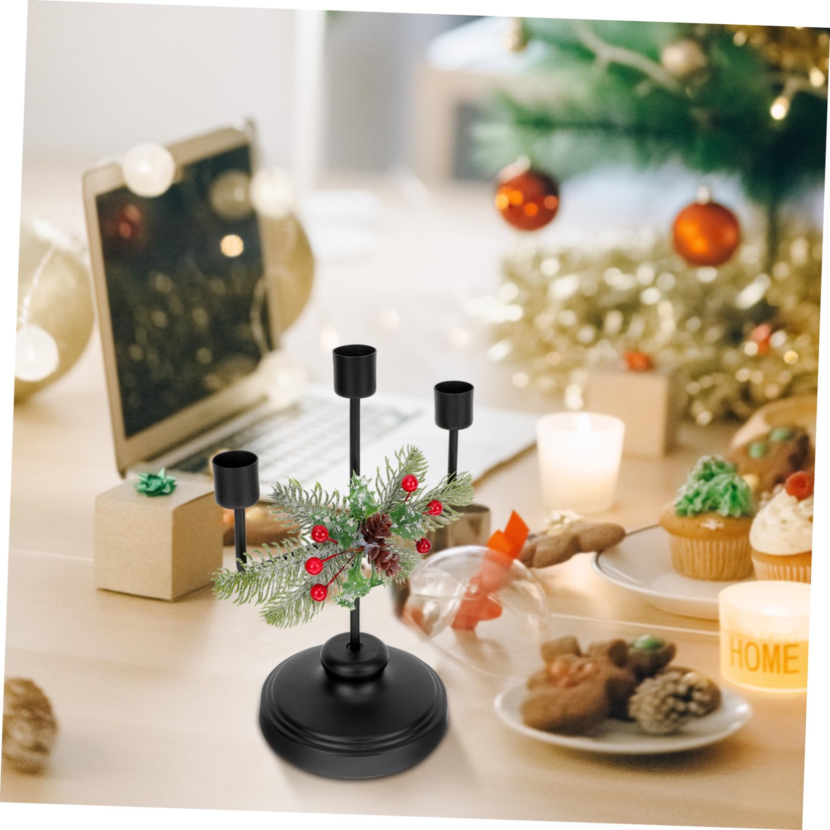 PRETYZOOM 2 Piezas Candelabro De Navidad Adorno De Navidad Decoración De Mesa De Portavelas De Soporte De Vela Cónica Centro De Mesa De Artificial Metal Black