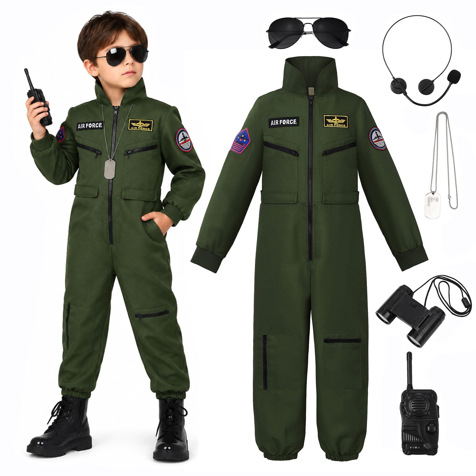 ReliBeauty Costume Pilota Bambini con Accessori, Travestimento Air Force Carnevale
