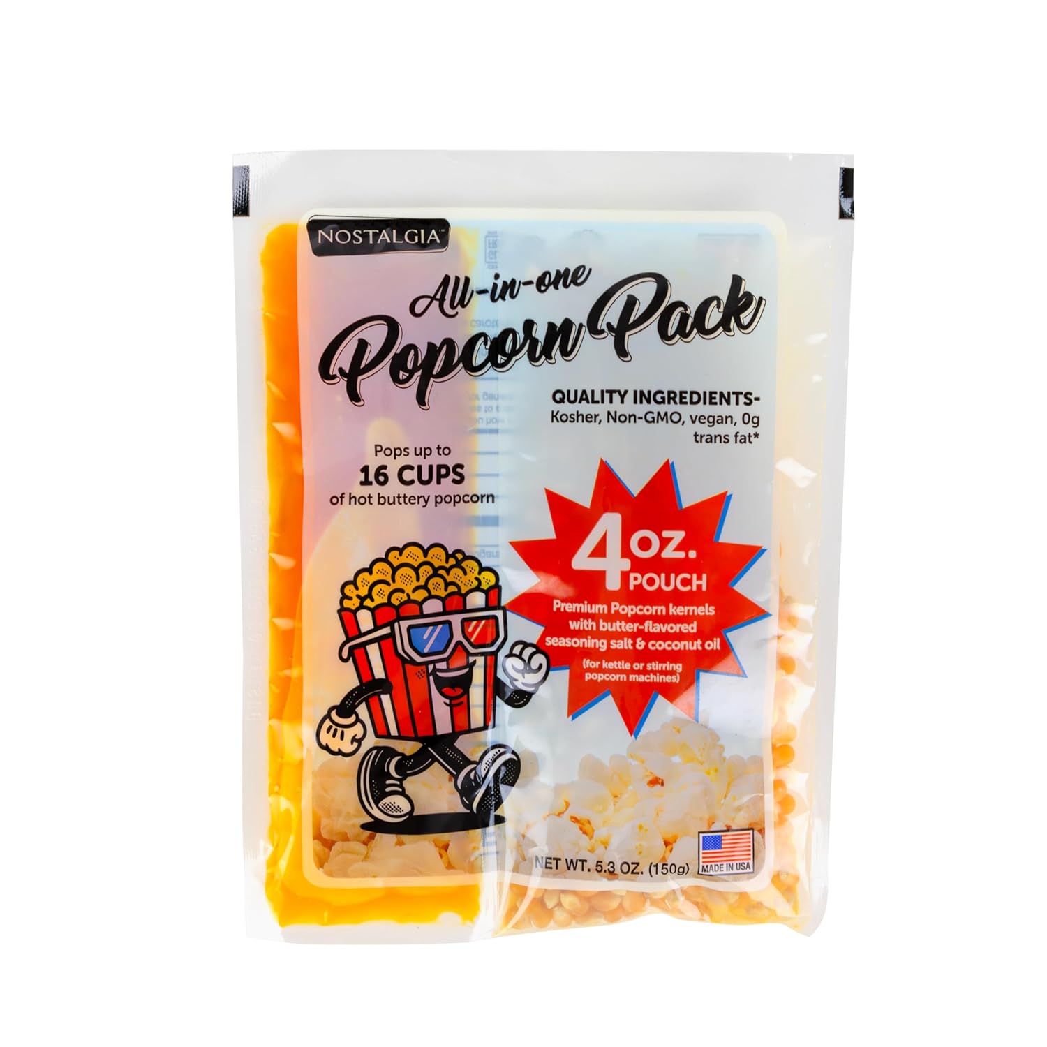 Nostalgia Theater Popcorn Bulk Pack – 24 Packets of 4 oz. Kernels, Seasoning Salt, & Butter Flavored Oil – Use with Kettles & Air Poppers – Movie Night Supplies