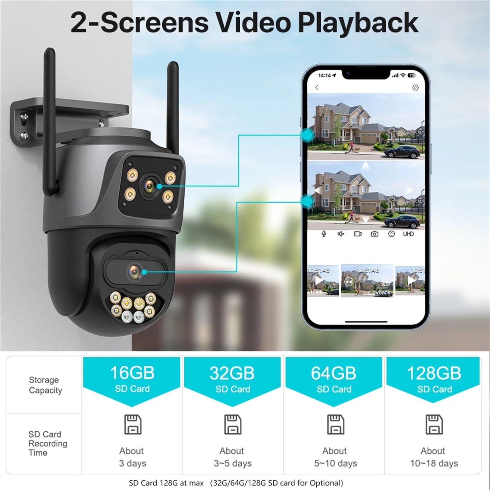 4K 8MP HD kamera PTZ podwójny obiektyw podwójny ekran kamera IP zewnętrzna 4MP automatyczne śledzenie ochrona bezpieczeństwa nadzór CCTV Wykrywanie ruchu(4MP NO SD Card)
