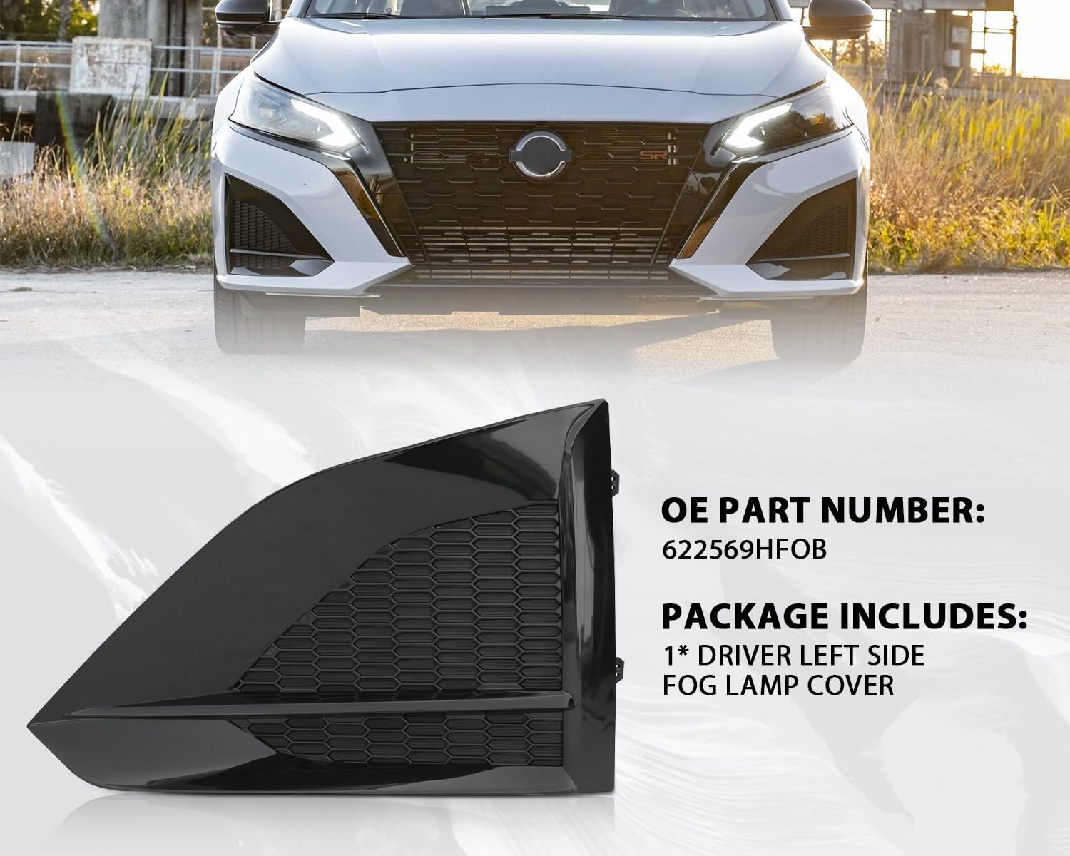 Front Bumper Fog Light Cover Black Bezel Fit for 2023 2024 Nissan Altima Driver Left Side LH Replace for 622579HF0B NI1038190