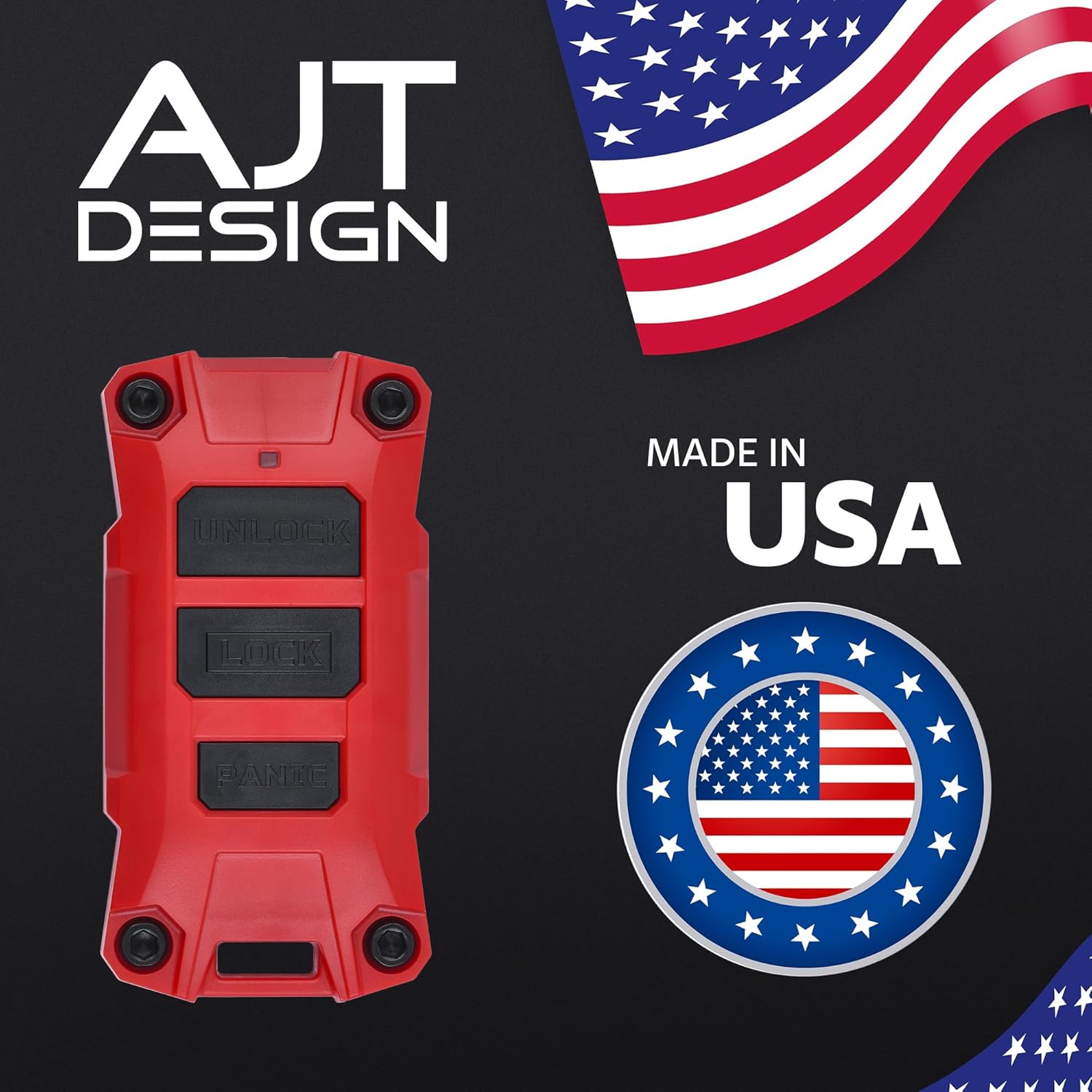 AJT DESIGN Replacement Key Fob Case Compatible with Jeep Wrangler JL (2018+) & Gladiator JT | Rugged ABS Key Fob Shell with Button Set | Compatible Jeep Wrangler JL Accessory, Made in USA - Red